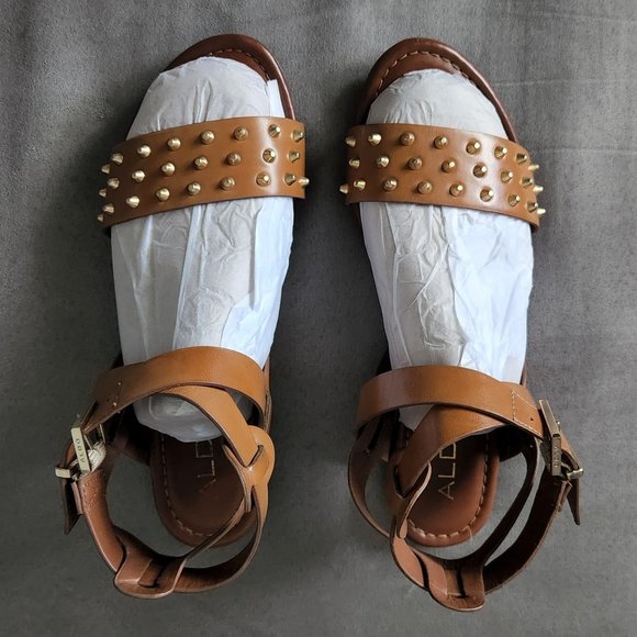 Aldo Women Studded Leather Flat Sandals - Picture 3 of 10